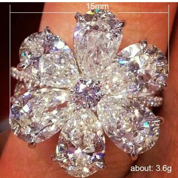 Snowflake 925 Silver Fashion Rings White Sapphire - Picture 5 of 5